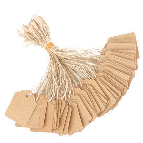Joycraft 500Pcs Price Tags with String Attached, Kraft Paper Hang Tags, Price Labels Display Tags with String, Marking Strung Tags Writable Tags, Display Label for Product Jewelry Clothing Tags(1.4
