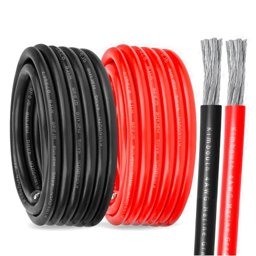 Kimbluth 4 Gauge Marine Wire Tinned Copper Boat Cable, Standard USA OFC Oxygen Free Copper Wire for Automotive Boat Speakers Solar Outdoors (4 Gauge 15FT Red+15FT Black)