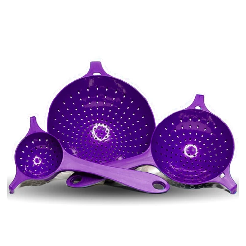 Crisp 3 Piece Nesting Strainer Set - Plastic, Durable Kitchenware, Dishwasher Safe - Made in the USA - Purple