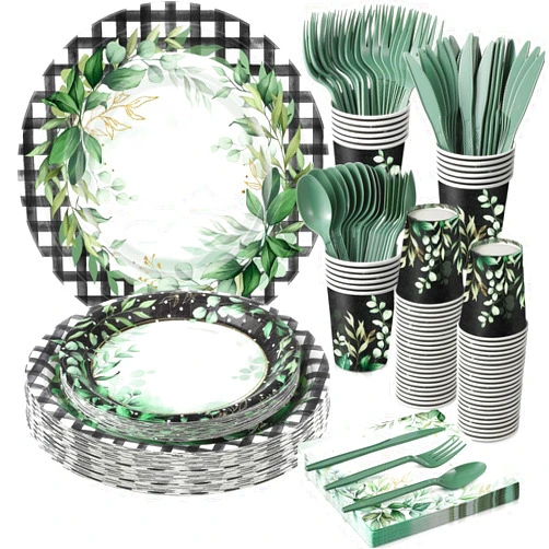 Teenyyou 168 Pcs Sage Greenery Party Supplies Eucalyptus Green Leaves Disposable Tableware Set 9