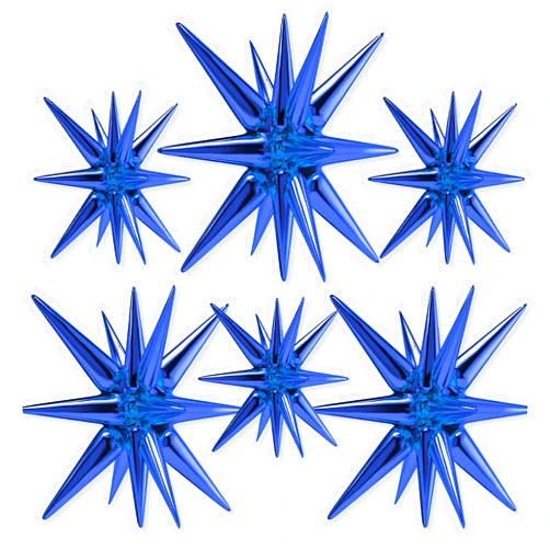 PartyWoo Dark Blue Star Balloons 6 pcs, One-Piece 14-Pointed Starburst Balloons, 27 & 22 inch Star Explosion Balloons with Ribbon, Point Star Foil Balloons, Large Mylar Balloons for Party Decorations