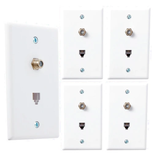 Newhouse Hardware Combo Phone/Video Jack Plate, Single Gang F-Type Coaxial TV Cable and 6P4C RJ11 Telephone Jack Wall Plate, White (COWP-WH-05)
