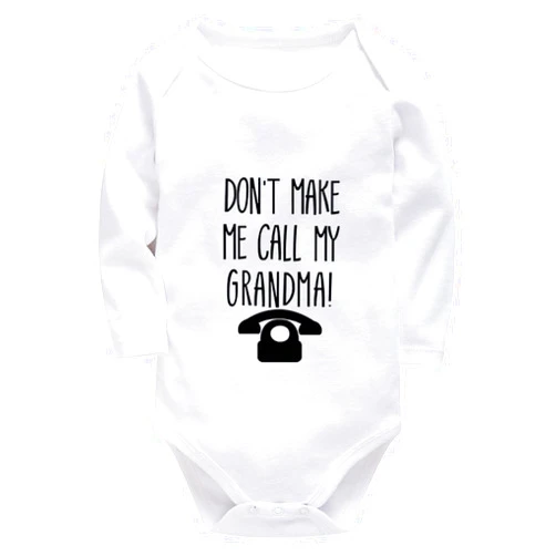 WOOYONGING Don't Make Me Call My Grandma Neutral Baby Romper Long Sleeve Baby Girls Rompers White Newborn Onsies 0-24 Months