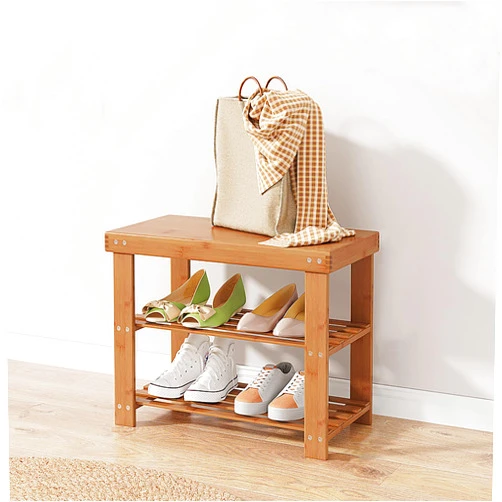 Gosider Shoe Rack Bench for Entryway 3-Tier Bamboo Shoe Storage Shelf Sturdy Shoe Organizer Entryway Bench for Entryway Bedroom Living Room Hallway Balcony Entrance 19.6 x9.4 x16.1 inches