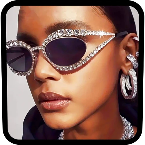 Woeoe Bling Sunglasses for Women Cat Eye Sun Glasses Rhinestone Glasses Oversized Diamond Crystal Sunglasses Vintage