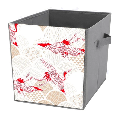 MEIKKO Vintage Crane Bird Cube Storage Bins Art Japanese 11 Inch Storage Cubes Foldable Decorative Fabric Storage Baskets for Organizing Home Organizers with Handles for Shelves,Closet