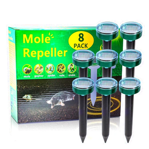 AECITY 8PK New Green Mole Repellent for lawns Gopher Repellent Ultrasonic Solar Powered Snake Repellent Deterrent Mole Repeller Vole Repellent Outdoor Lawns Garden Yard All Pests Sonic Spikes Stakes Chaser