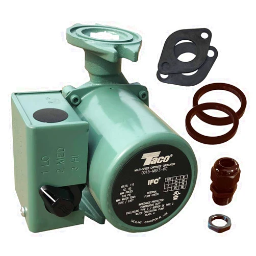Taco 0015-MSF3-IFC, 3 Speed Circulator, Cast Iron, 1/20 HP Pump with Universal Pump Flange Gasket and Wire Gland