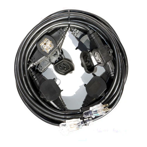 Oviitech 50FT 16 Gauge SJTW Power Extension Cord 3 Prong,5-15R Cable Male Plug to Female Connector,6 Outlet Cable,Multiple Evenly-Spaced Plug,Suitable for Stage Setting or Outdoor,UL Certified Outlet Cable
