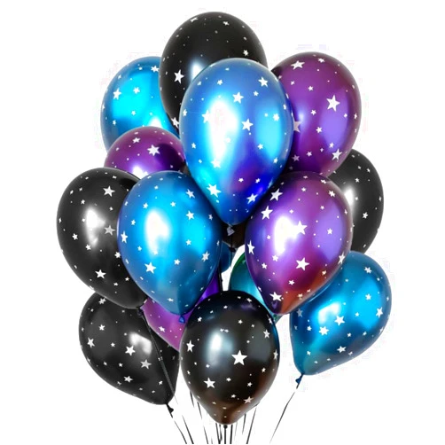 Dua Abang 24 PCS Metallic Galaxy Balloons | Space Themed Decorations | Astronaut, Space Birthday Balloons | Purple, Blue, Black Latex | Ribbon & Straw Included