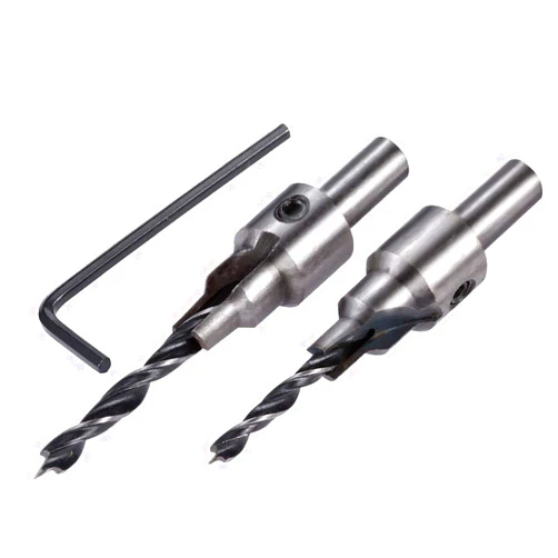KATUR 2PCS Tapered Drill and Countersink Drill Bit Screw Pilot Hole with Three-order Three-pointed Taper Drill Carpentry Reamer Wood Drill Bit Woodworking Chamfer Counter Bit 4mm/5mm