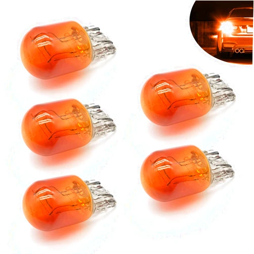 Gunroil 5 PCS Automotive T20 Dual Wire Plug and Play Bulbs, 12V 21/5W Brake Light Bulbs, Automotive Lighting Replacement Accessories, Universal for Cars, Trucks, SUVs (Amber)