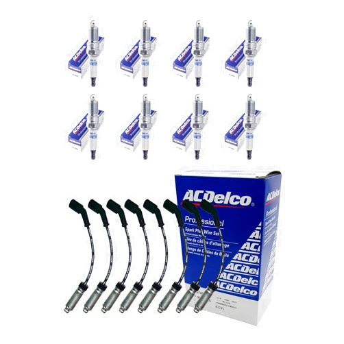 AD Auto Parts 8 ACD-OEM Spark Plug Wires 9748HH + 8 ACD-OEM Double Platinum Spark Plugs 41-962 + 8 Heat Shields For LS2 LS3 LS4 LS7 Engines
