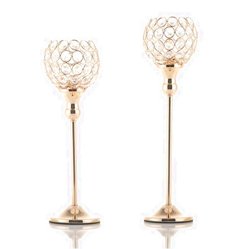 VINCIGANT Gold Crystal Candle Holders Set of 2,Pillar Candlesticks for Table Centerpieces, Christmas Home Decor Wedding Party Housewarming Gift
