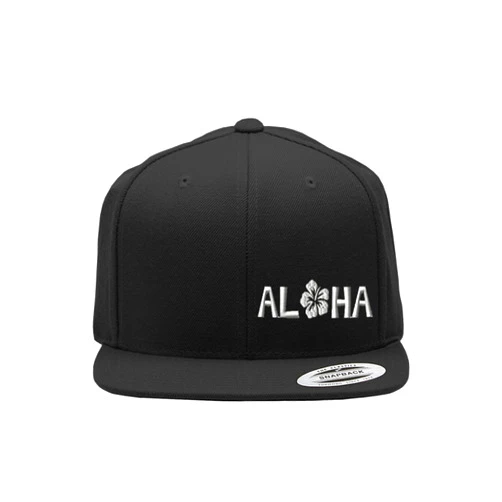 Speedy Pros Snapback Flat Bill Left Side Panel Aloha Sky White Hibiscus Embroidery Acrylic