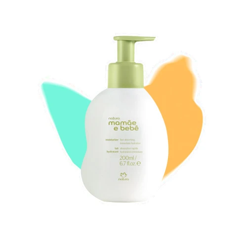 natura - Mamãe e Bebê Baby Fast Absorbing Moisturizer - 100% Vegan - Plant Based Oils & Cupuaçu Butter - 98.8% Natural Origin - All Skin Types - Cruelty Free - Baby Essentials - 6.7 fl oz (200ml)