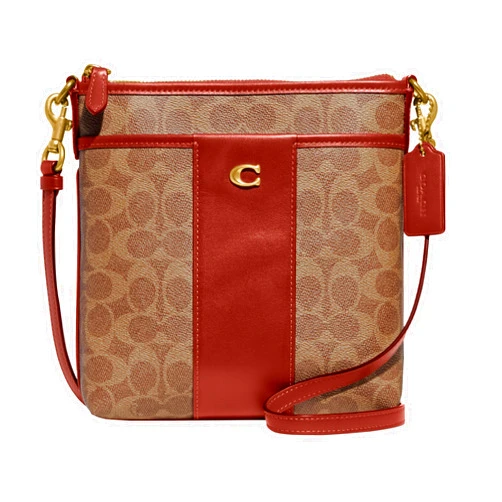 COACH Color-block Coated Canvas Signature Kitt, Tan Rust, One Size