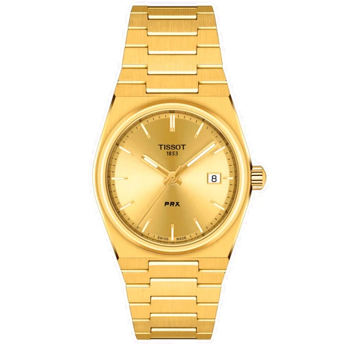 Tissot Unisex PRX 35mm 316L Stainless Steel case with Yellow Gold PVD Coating Quartz Watch, Yellow, Stainless Steel, 11 (T1372103302100)