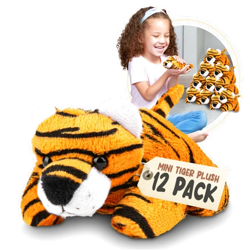 Forest & Twelfth Mini Tiger Plush Toys, 12 Pk Tiny Tiger Stuffed Animals, Stocking Stuffer for Girls & Boys, Animals Figures for Party Favors, Goody Bags, Classroom Treasure Box Prizes (Tiger)