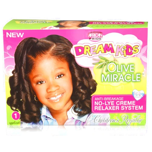 African Pride Dream Kids Olive Miracle Relaxer Regular - Contains Olive Oil, Helps Strengthen & Protect Hair, 1 Kit