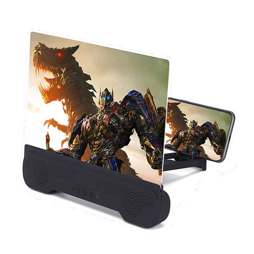 CHANGAIDA 14 Inch Phone Screen Amplifier with Bluetooth Speaker Foldable Phone Holder Suit for All Smartphones (Black)