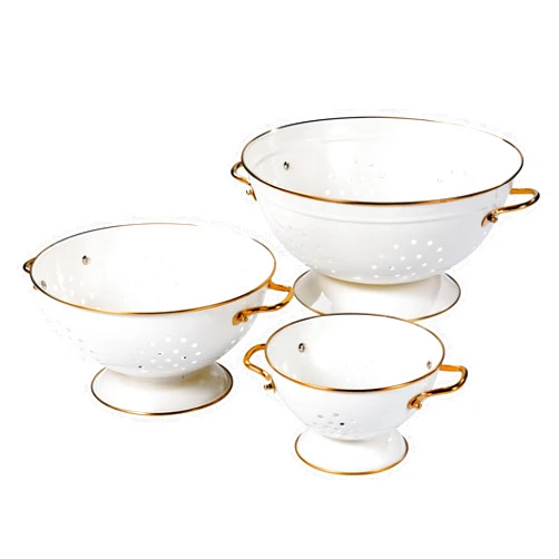 BeFare Metal Colander Set of 3, Strainer Basket with Handles perfect for Spaghetti, Pasta, Berry, Vegetable, Fruit, Solid Base Powder Coated Kitchen Essential Strainer Set, 1 & 3.5 & 5 Qt (Cream)