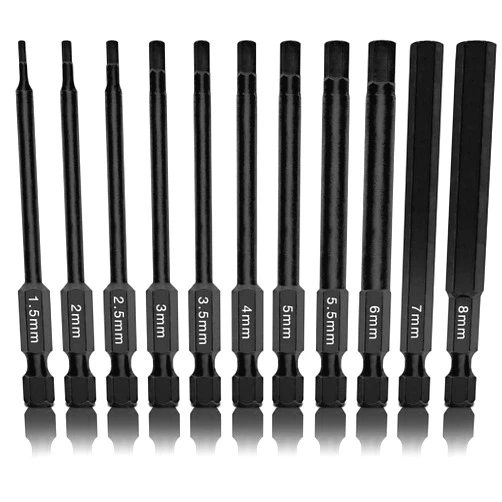 NEIKO 01148A Hex Allen Power Bit Set, 11-Piece Metric Sizes 1.5mm to 8mm | Magnetic Head Bits 3 Quick Release Shanks Premium S2 Steel Compatible with Drills and Impact Drivers