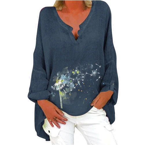 Generic Lavender Tunic for Women Printed Mid Top Top Casual V Sleeve Blouse Neck Shirt Long Color Solid Length Women Navy 3X-Large