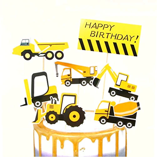 PureArte DIY Happy Birthday Construction Vehicle Birthday Cake Decoration Set For Kids Party Decoration Props