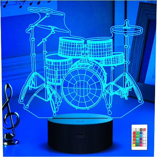 Ammonite Drum kit Night Light, 3D Illusion lamp for Kids, 16 Colors Changing with Remote & Timer, Amazing Idea Choice for Musical Instrument Shop Home Party Supply Decoration
