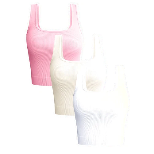 OQQ Women's 3 Piece Tank Tops Ribbed Seamless Workout Exercise Shirts 2025 Summer Basic Camis