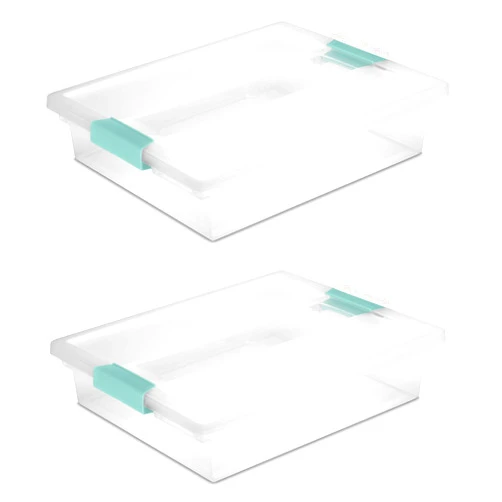 STERILITE 19638606 Large Clip Box, Clear with Blue Aquarium Latches 2 pieces (Large)