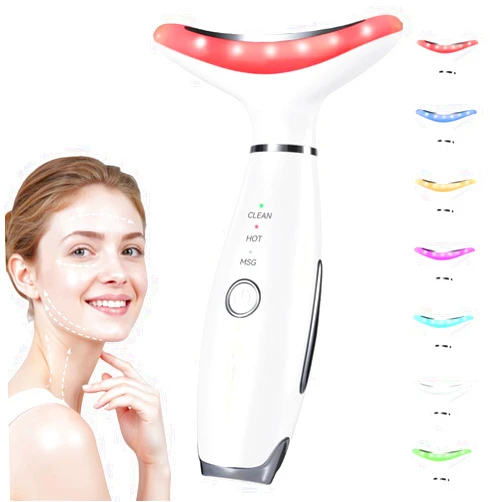 ZEXIYP Neck Face Massager, 7 Color Facial Massager for Skin Care at Home, Face Sculpting Tool with Thermal and Vibrating, White