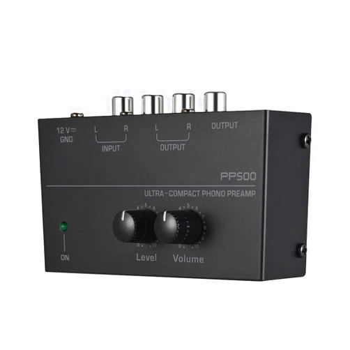 SAIZHUO Phono Turntable Preamp-Mini Audio Stereo Phonograph，Separate DC 12V Power Adapter, RCA Input, RCA Output & Low Noise preamp,Portable, Independent Knob Control Operation -Depusheng PP500, Black