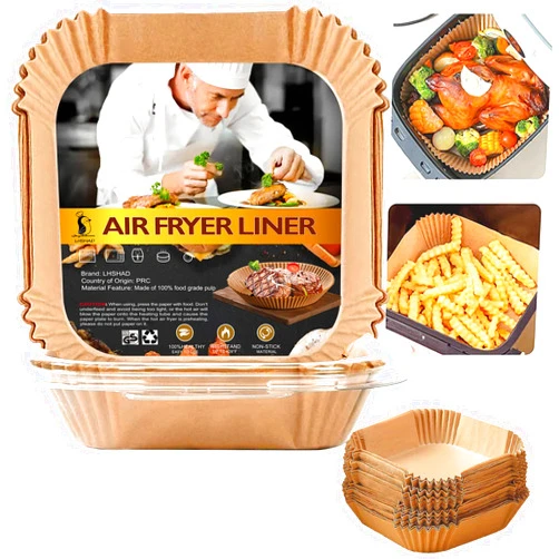 LHSHAD Air Fryer Disposable Paper Liner Square 10 Inch, 100Pcs Largest Square Air Fryer Paper Liners for 8-12QT Air fryer, Non-stick Food Grade Parchment Paper for Frying, Cooking, Roasting and Microwave