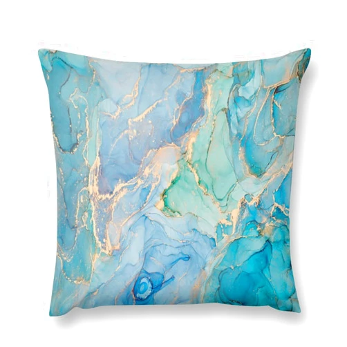 MYS QiQi Marble Watercolor Throw Pillow Covers Turquoise Gold Marble Texture Decorations for Bedroom Living Room Farmhouse Sofa Pillows Bed Couch 12x12 Inch
