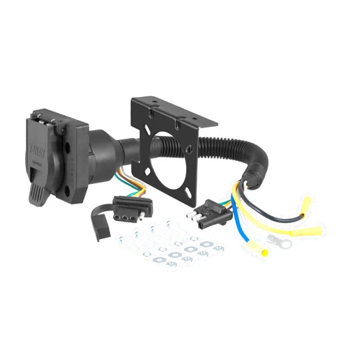 CURT 57672 Dual-Output 4-Way Flat Vehicle-Side to 7-Way RV Blade Trailer Wiring Adapter , Black