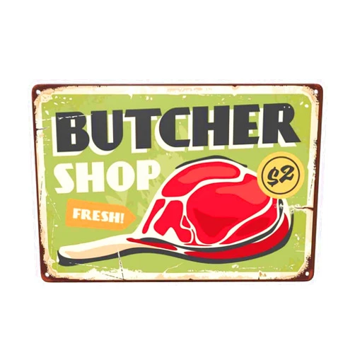 LOVEJIA Butcher Shop Sign Vintage Metal Tin Sign Wall Decor, Restaurant Metal Signs Tin Signs for Bar Pub Club Man Cave 8 x12 inch (CTP-52)