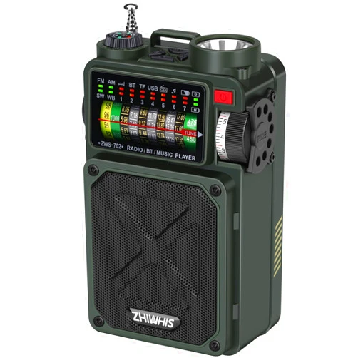 ZHIWHIS Shortwave Radio with Bluetooth, AM/FM/SW/WB Emergency Radios with NOAA Alerts, Hand Crank/Solar/4000mAh/White Noise/SOS/Bass/Rechargeable Retro Receiver with Preset, Support USB/TF ZWS-702
