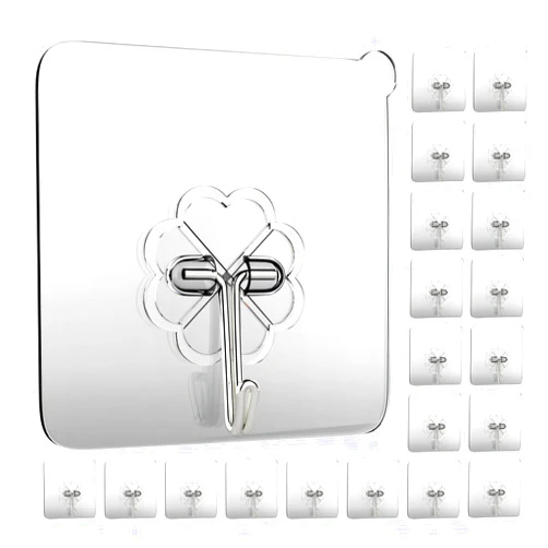 GEPUTING Wall Hooks 33lb(MAX) Heavy Duty Self Adhesive Hooks 20 Pack,Waterproof and Oilproof,Transparent Seamless Hooks Strong,Suitable for Bathroom Kitchen