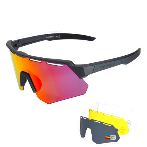 ROCKBROS Polarized Cycling Glasses with 4 Interchangeable Lenses Baseball Sunglasses for Men Womens UV400 Sports Sunglasses
