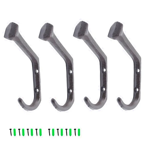 YGbridge Rustic Cast Hooks Iron Wall Hooks, Set of 4 Heavy Duty Wall Mount Cast Iron Hooks for Hanging Coats Bags Hats Towels Keys Clothes Scarf (4)