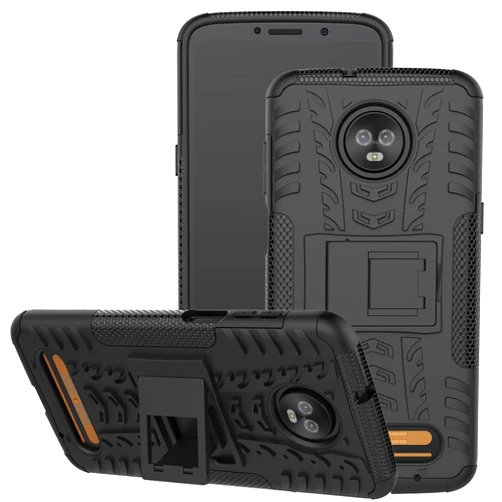 Viodolge Moto Z3 Play Case, Viodolge [Shockproof] Rugged Dual Layer Protective Phone Case Cover with Kickstand for Motorola Moto Z3 Play (Black)