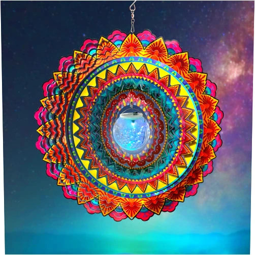 FONMY Solar Wind Spinner Mandala Flame 3D Stainless Steel Hanging Wind Spinners Worth Gift Christmas Decoration Indoor/Outdoor Garden Décor Kinetic Yard Art 12 Inches Multi Red Wind Sculpture