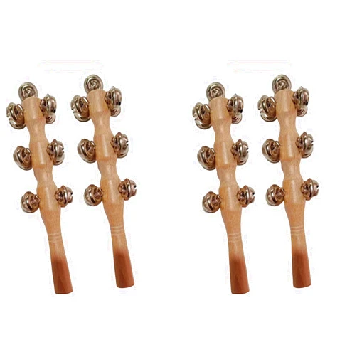 Mocrcrel 13 Bell Instruments Hand Bell Sleigh Bells Jingler Bell Stick,Christmas Hand Jingle Bells Wooden Hand Sleigh Bells (4 pcs)