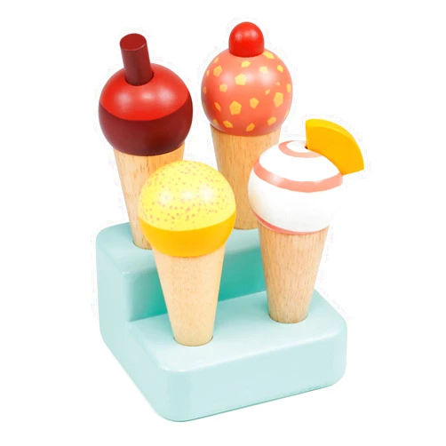 Mentari Toys - Sunny Gelato Stand - Wooden 4 Different Pattern Ice Cream Toy Set - Dessert Accessories for Kids - Imagination Pretend Play - Age 24M+
