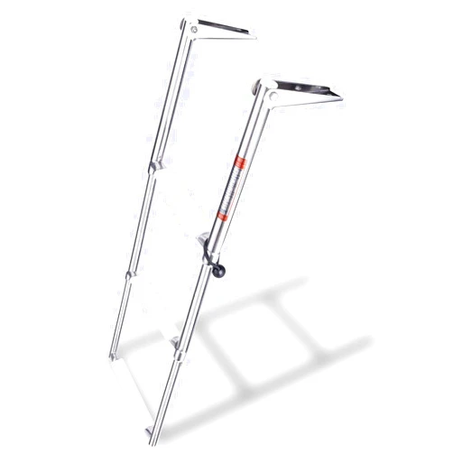 YOUNG MARINE 3 Steps Stainless Steel Drop Down Telescopic and Folding Boat Ladder with White Plastic footboard,Over Platform Mounting