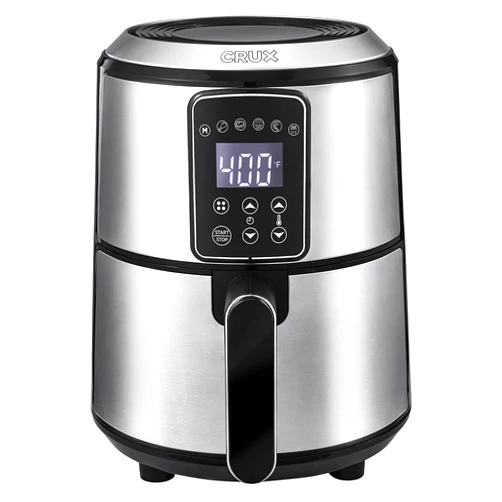 Crux 3QT Digital Air Fryer, Faster Pre-Heat, No-Oil Frying, Fast Healthy Evenly Cooked Meal Every Time, Dishwasher Safe Non Stick Pan and Crisping Tray for Easy Clean Up, Stainless Steel