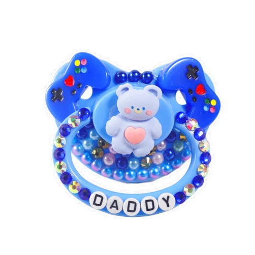 SUNOWE Adult Sized Pacifier, Personalized Pacifier, with Dust Cover Rhinestones Bling Dummy （Blue）