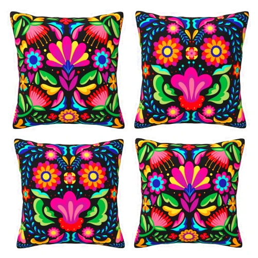 Yuejher 4PCS Day of The Dead Pillow Covers Mexican Floral Pattern Throw Pillowcase Dia De Los Muertos Square Cushion Cases Mexican Fiesta Festival Party Decorations for Sofa Couch Bed Car 20x20in